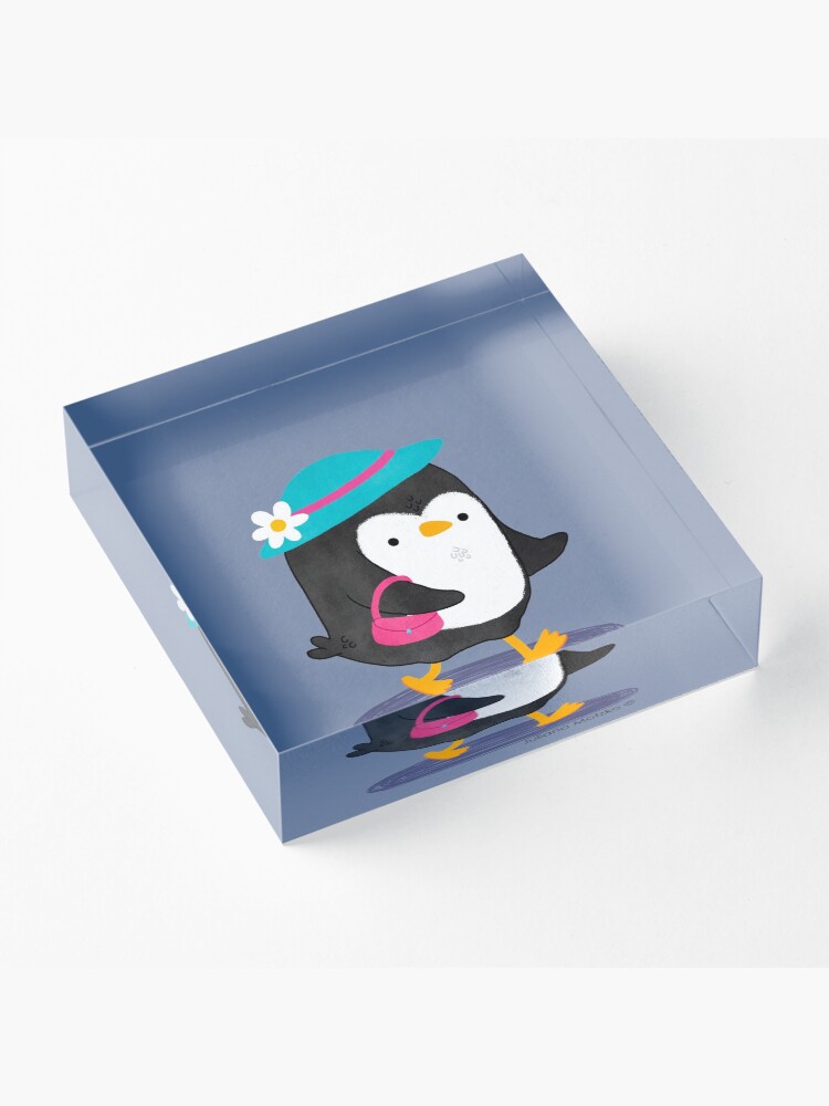 Alternate view of Daisy Penguin with purse and hat Acrylic Block