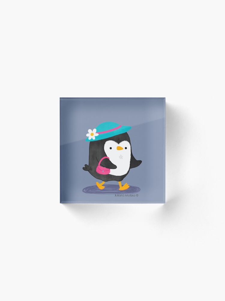 Alternate view of Daisy Penguin with purse and hat Acrylic Block