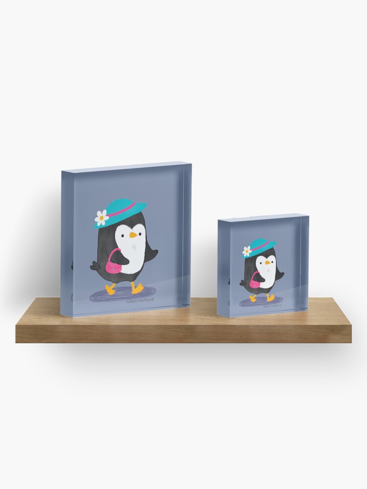 Alternate view of Daisy Penguin with purse and hat Acrylic Block