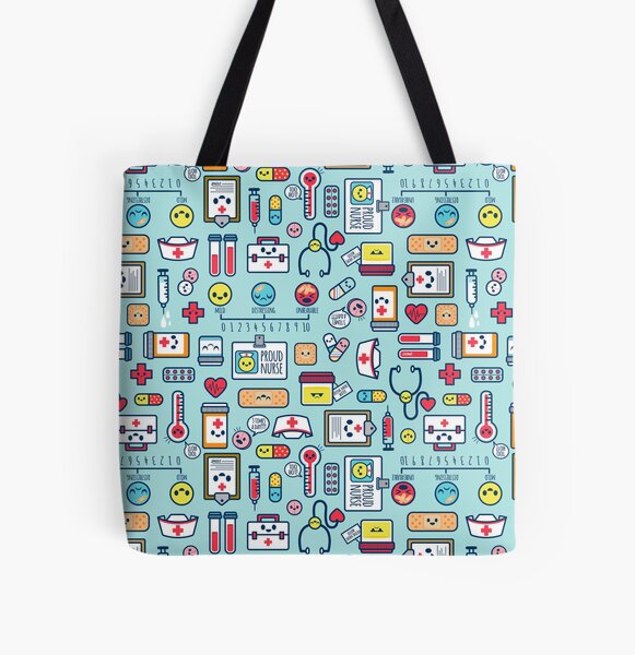 Proud To Be a Nurse / Surface Pattern Design / Blue All Over Print Tote Bag