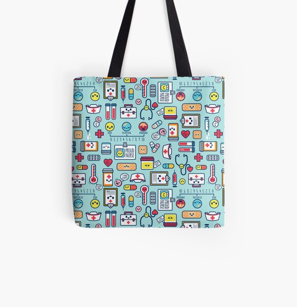 Proud To Be a Nurse / Surface Pattern Design / Blue All Over Print Tote Bag