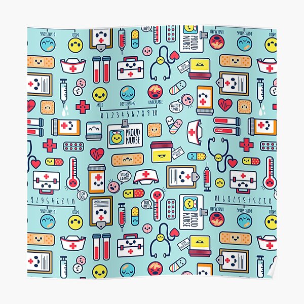Proud To Be a Nurse / Surface Pattern Design / Blue Poster