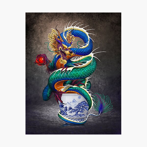 Sake Dragon in a porcelain cup Photographic Print