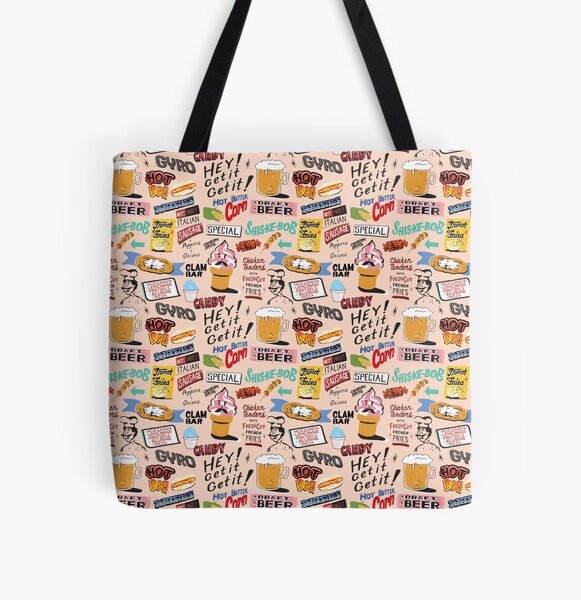 Coney Island Food Sign Pattern - Pink All Over Print Tote Bag