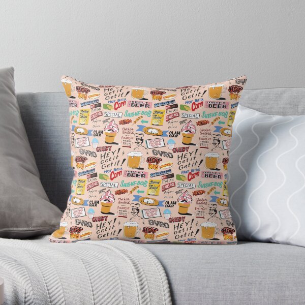 Coney Island Food Sign Pattern - Pink Throw Pillow