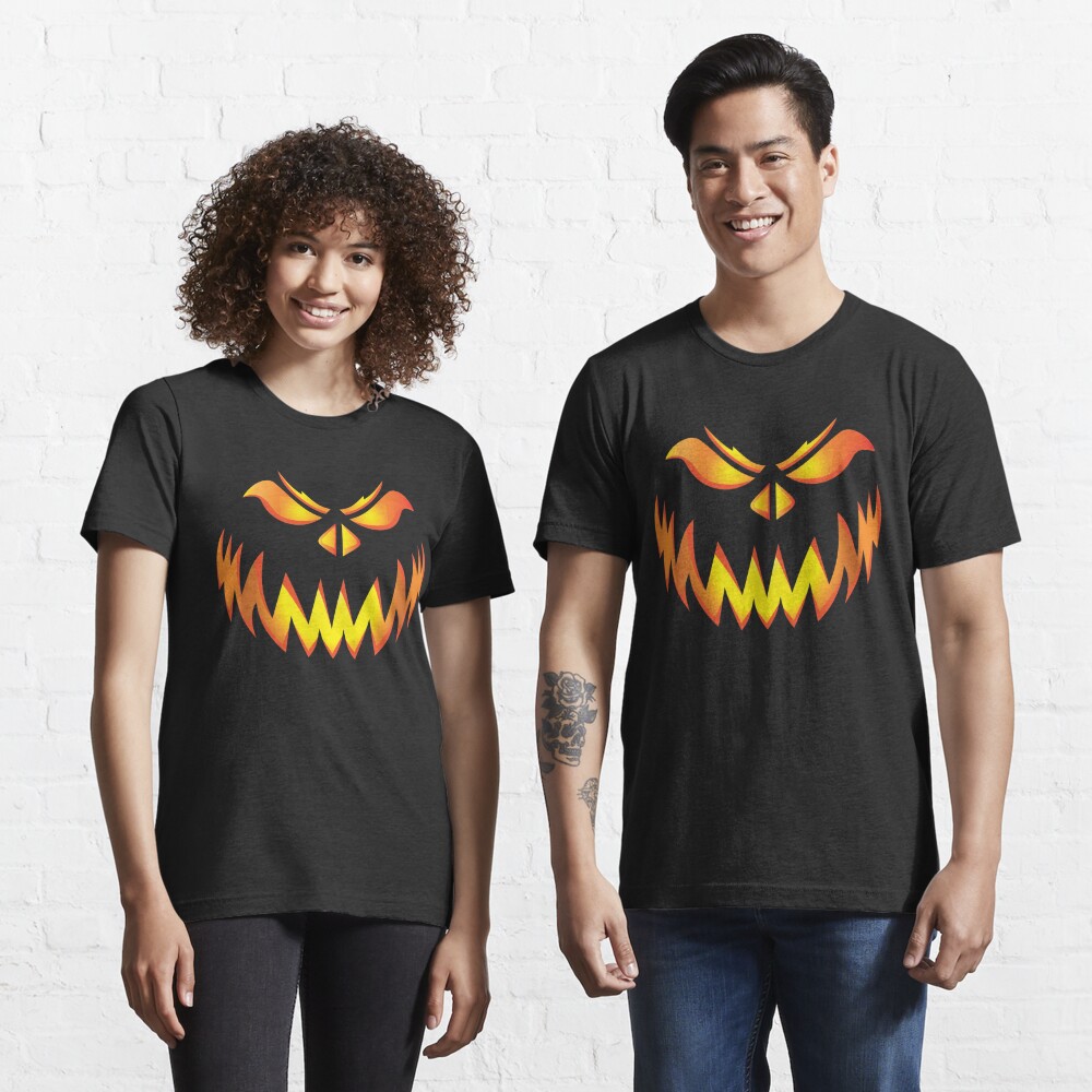 Pumpkin Face T-Shirt Funny Halloween Jack O Lantern Shirt (Orange) - S  Graphic Tees 