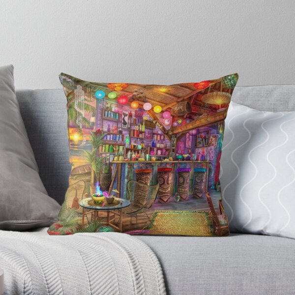 Tiki Beach Sunset Throw Pillow