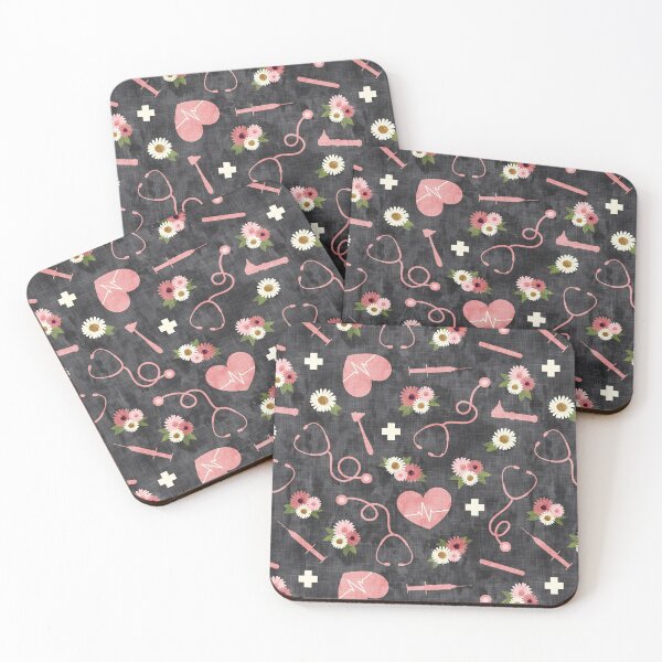Item preview, Floral Nursing - Grey and Pink - Stethoscopes, heart beat, Otoscope designed and sold by littlearrow.