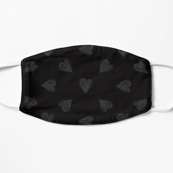Handdrawn Hearts Black on Black Flat Mask