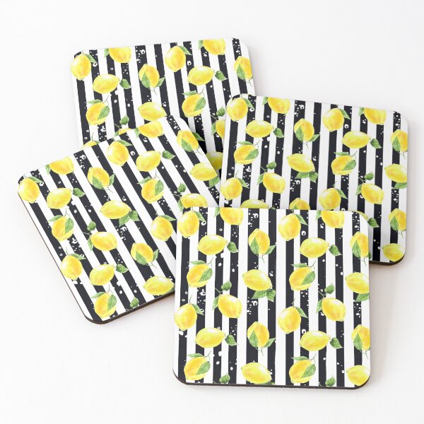 Item preview, Zesty Yellow Lemons on Black and White Stripe designed and sold by nanriddle.