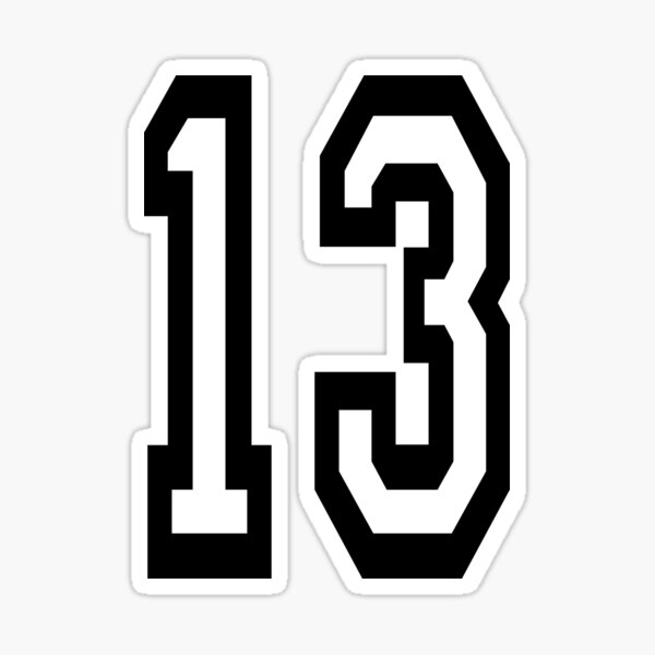 NÚMERO 13. EQUIPO. DEPORTES. TRECE. 13. DECIMOTERCERO. Competencia. Desafortunado. Suerte. Pegatina
