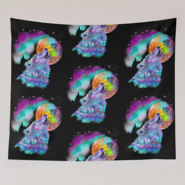 Item preview, Colorful rainbow wolf howling  designed and sold by Stephani Analah.