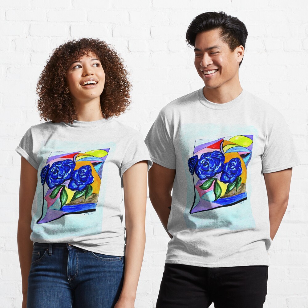 Whimsical Blue Roses Trans BG Classic T-Shirt