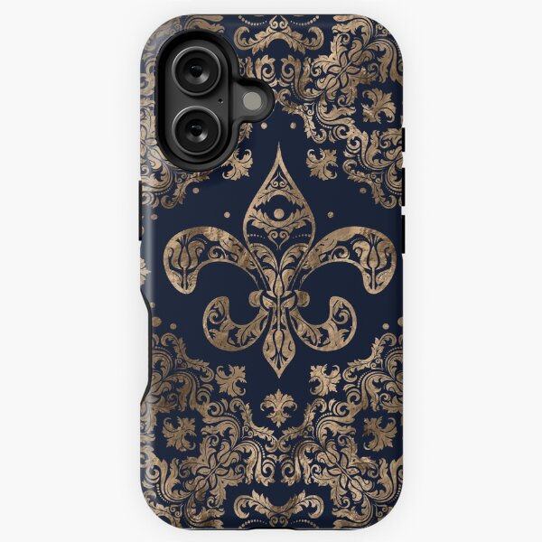 Aperçu de l'œuvre Ornement de luxe Fleur-de-lis - or et bleu foncé créée et vendue par k9printart.
