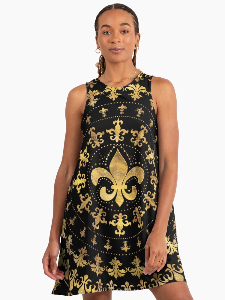 Fleur-de-lis - circular ornament - Gold and black" A-Line Dress for Sale by  k9printart | Redbubble