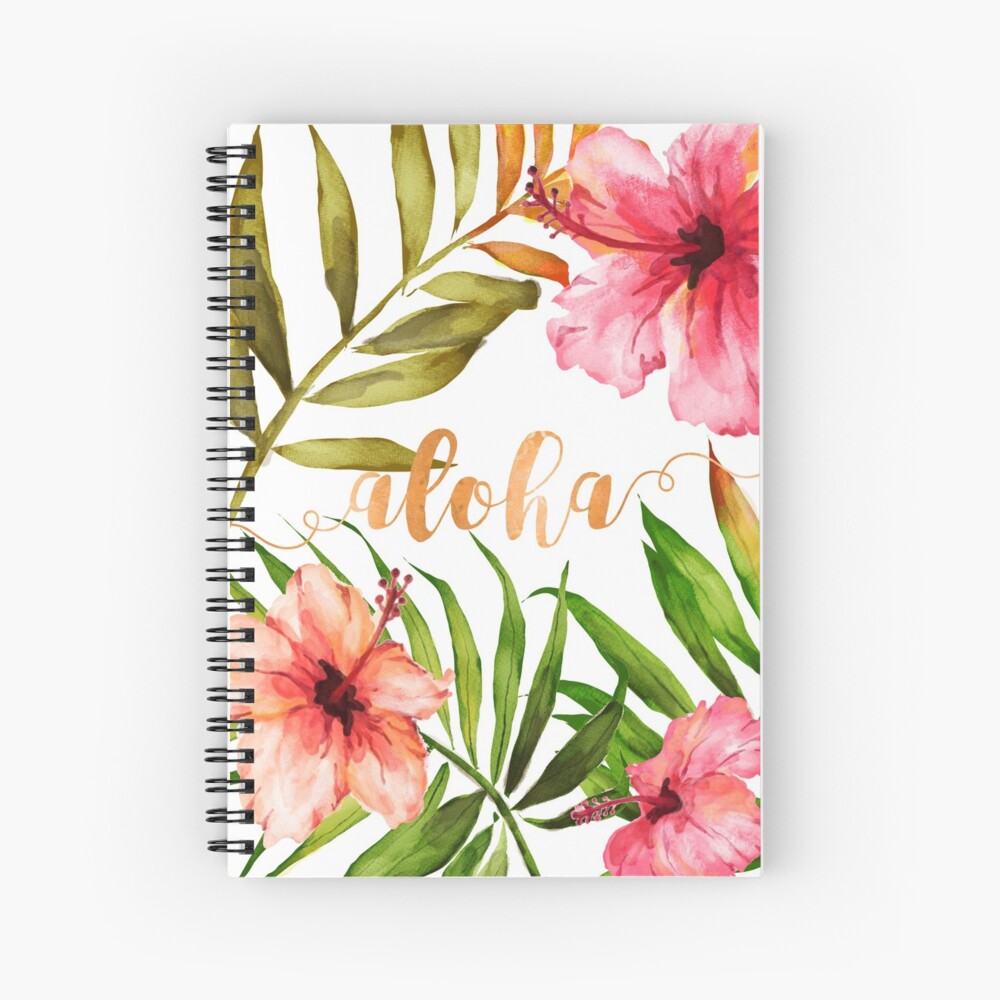 Aloha Tropical Hawaiian Floral Watercolor Spiral Notebook