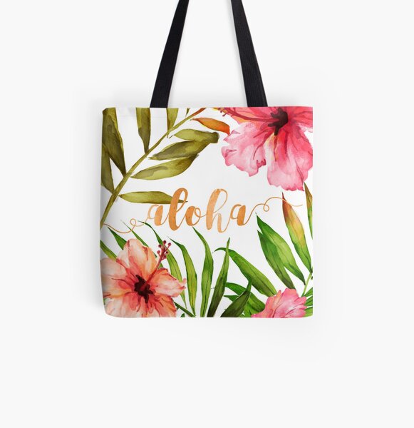 Aloha Tropical Hawaiian Floral Watercolor All Over Print Tote Bag