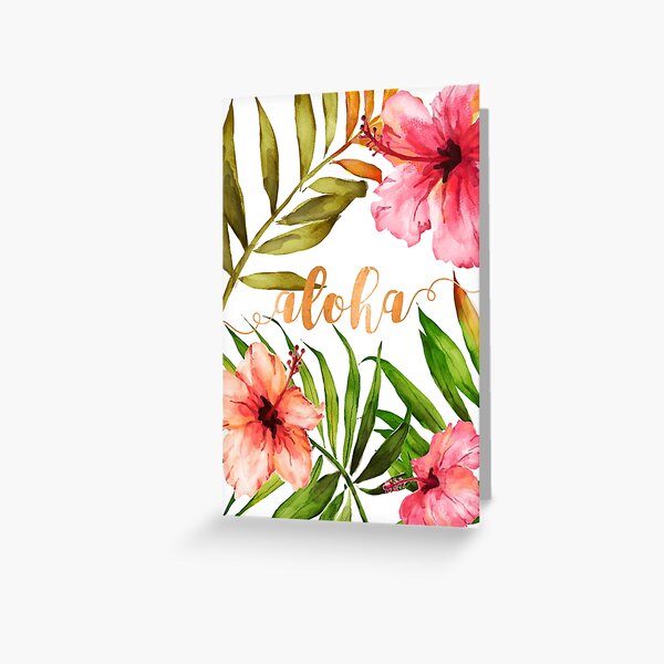 Aloha Tropical Hawaiian Floral Watercolor Greeting Card