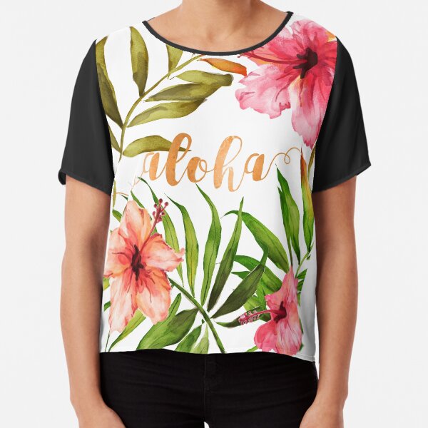 Aloha Tropical Hawaiian Floral Watercolor Chiffon Top