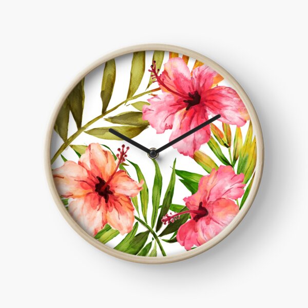 Aloha Tropical Hawaiian Floral Watercolor Clock