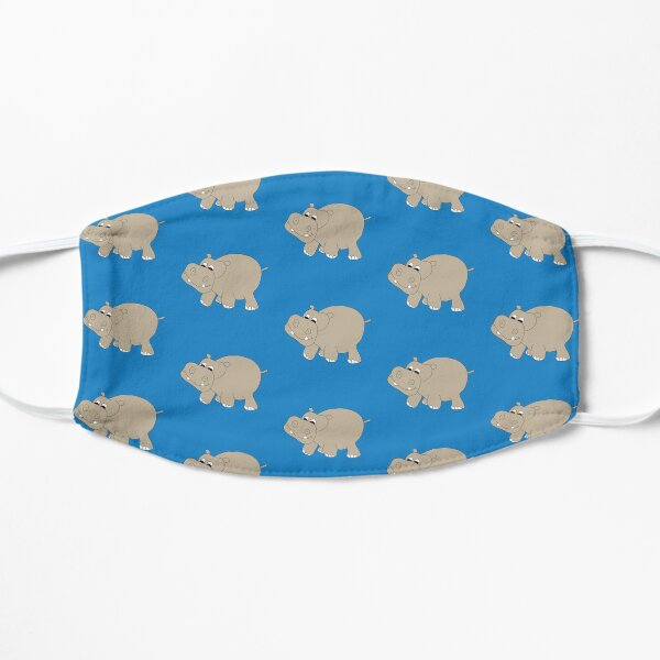 Whimsical Hippo on Blue Flat Mask