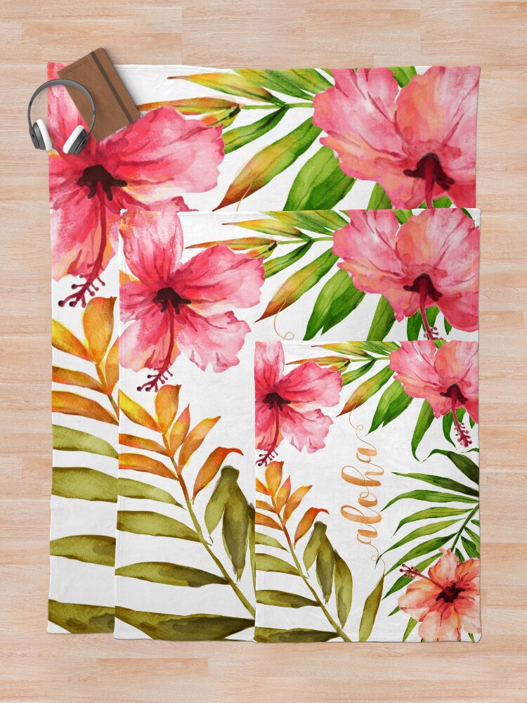 Alternate view of Aloha Tropical Hawaiian Floral Watercolor Throw Blanket