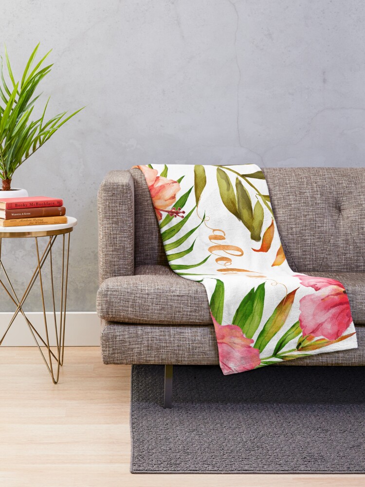 Alternate view of Aloha Tropical Hawaiian Floral Watercolor Throw Blanket