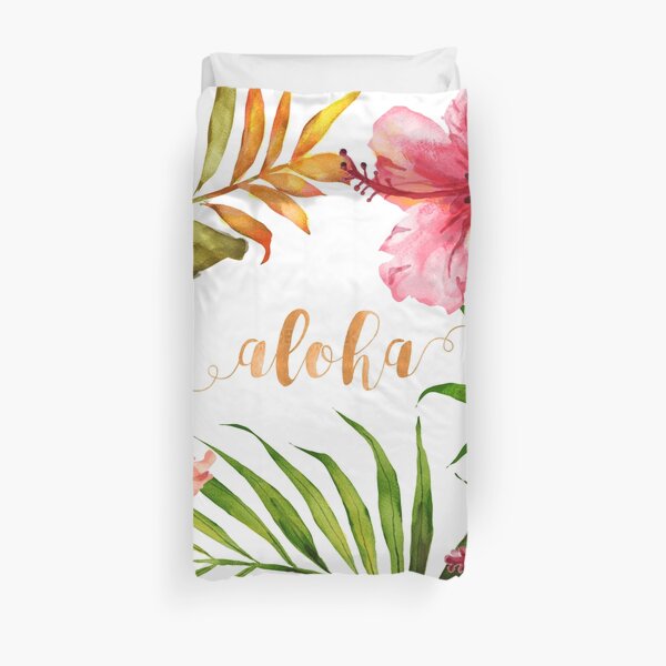 Aloha Tropical Hawaiian Floral Watercolor Duvet Cover