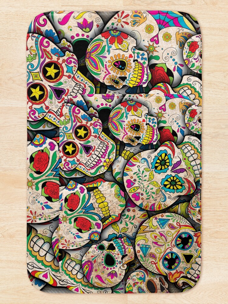 Alternate view of Sugar Skull Collage Bath Mat
