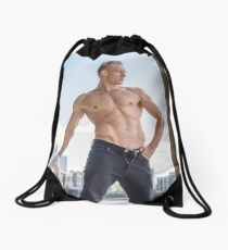 Muscle Beauty at Low Tide with Daniel, shirt in hand Drawstring Bag