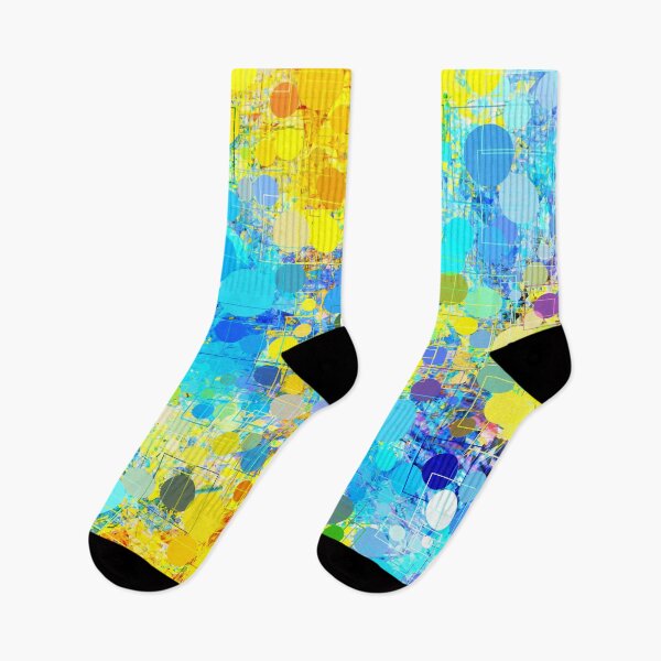 Item preview, psychedelic geometric circle pattern and square pattern abstract in yellow and blue designed and sold by Mrvell.