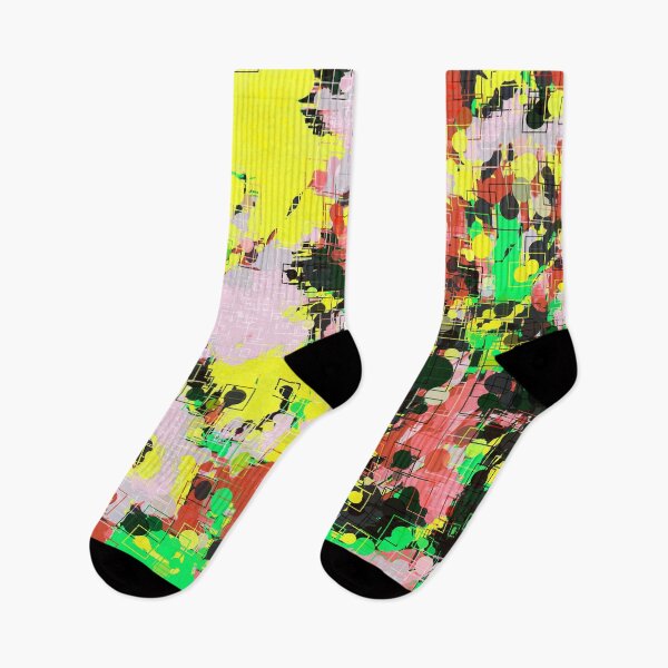 Item preview, psychedelic geometric circle pattern and square pattern abstract in yellow red green black pink designed and sold by Mrvell.