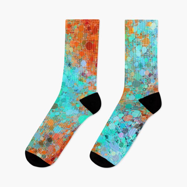 Item preview, psychedelic geometric circle pattern and square pattern abstract in orange and blue designed and sold by Mrvell.