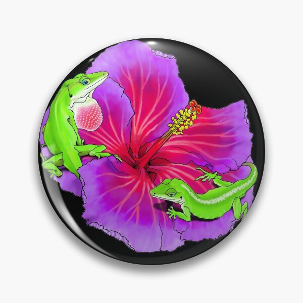 Item preview, Green Anoles on a Hibiscus flower designed and sold by TinkerandBone.