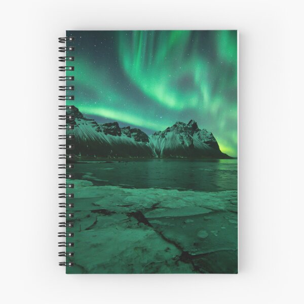 Item preview, Northern lights Iceland above Vestrahorn mountain in Stokksnes with ice in the foreground designed and sold by michieldros.