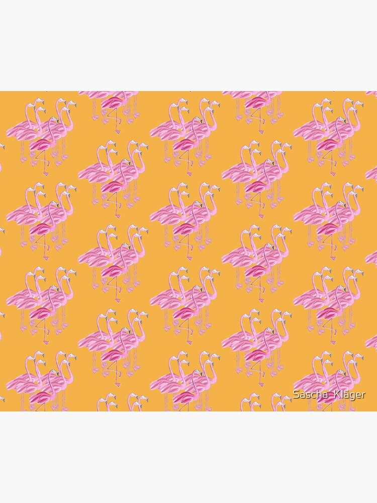 Thumbnail 3 of 3, Tapestry, Flamingoes (orange background) designed and sold by IsabellaSchaf.