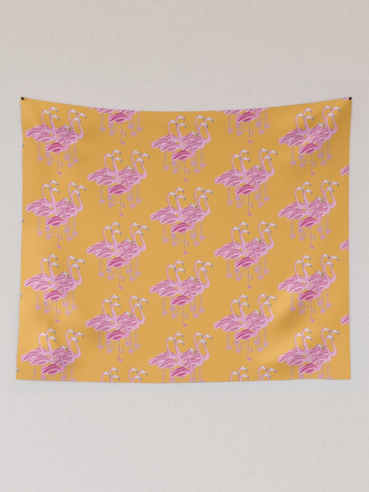 Thumbnail 2 of 3, Tapestry, Flamingoes (orange background) designed and sold by IsabellaSchaf.