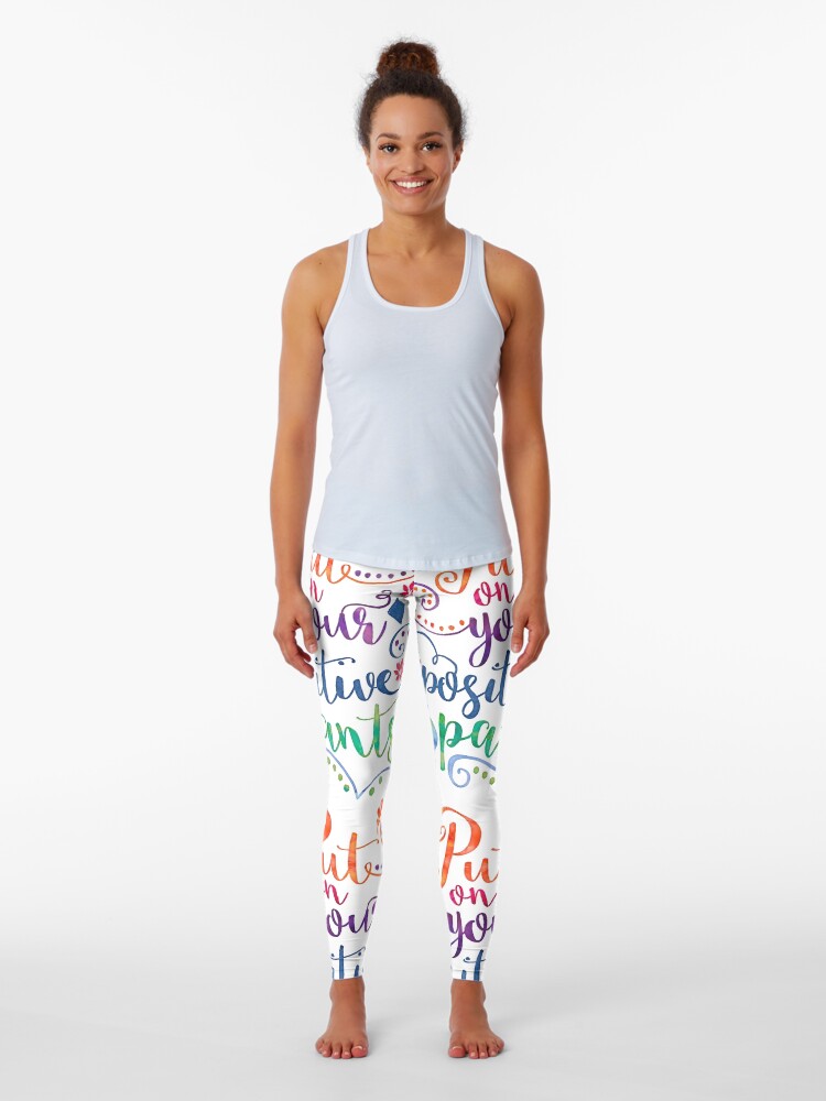 Thumbnail 1 of 5, Leggings, Watercolor Quote Positive Pants designed and sold by junkydotcom.