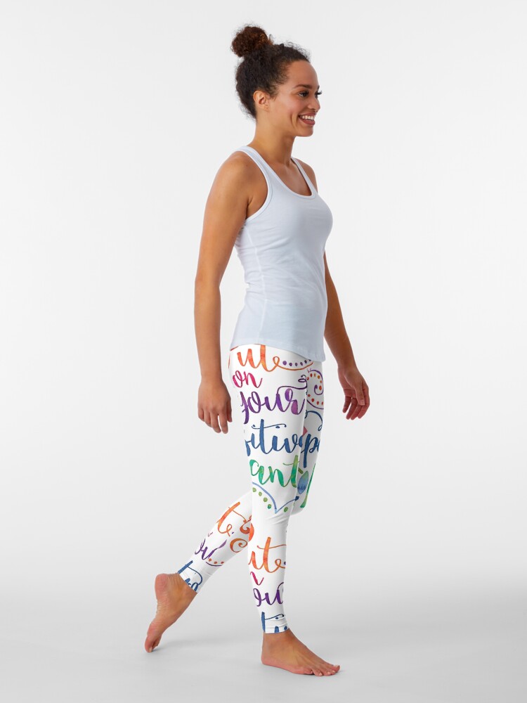 Thumbnail 2 of 5, Leggings, Watercolor Quote Positive Pants designed and sold by junkydotcom.
