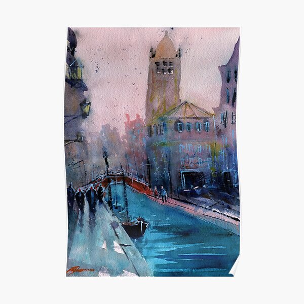 Venice - Boats and Buildings (Campo San Barnaba) in Watercolor Poster