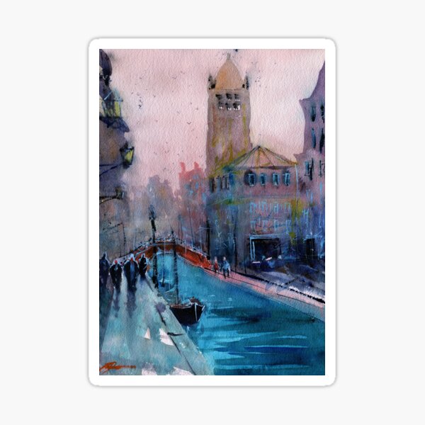 Venice - Boats and Buildings (Campo San Barnaba) in Watercolor Sticker