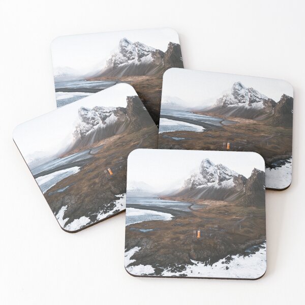 Item preview, Orange lighthouse and black sand beach at Eystrahorn, Iceland designed and sold by michieldros.