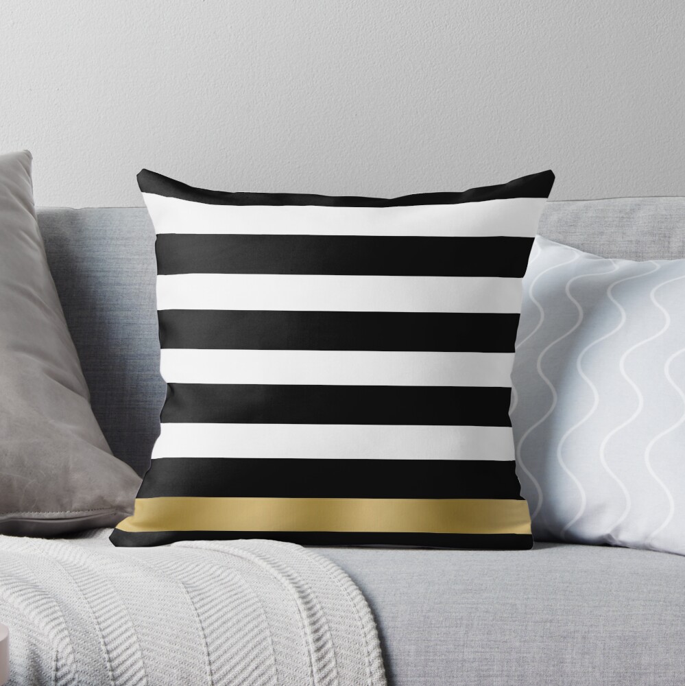 Black White And Gold Stripes  Throw Pillow