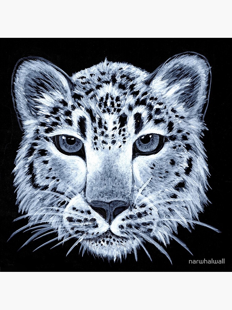 Snow Leopard Black And White Acrylic Painting Greeting Card By Narwhalwall Redbubble
