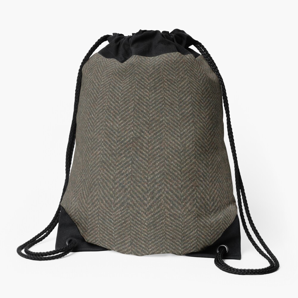 Herringbone Wool Tweed Fabric Drawstring Bag