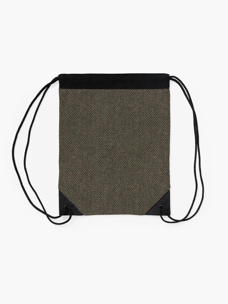 Alternate view of Herringbone Wool Tweed Fabric Drawstring Bag