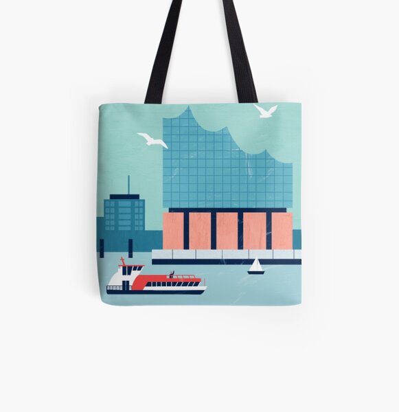 Hamburg Elbphilharmonie Travel Poster Allover-Print Tote Bag