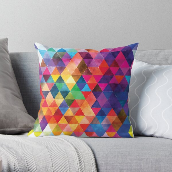 Watercolor Triangles Pattern Bright Colors Throw Pillow