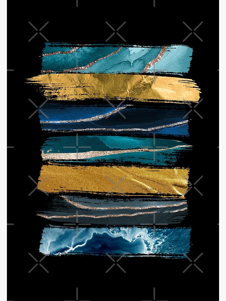 "Abstract Teal and Gold Brushstroke" Framed Art Print for Sale by