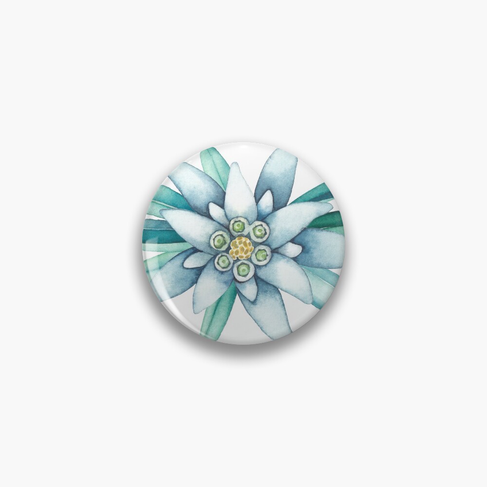 "Watercolor edelweiss flowers and leaves" Pin for Sale by Glazkova